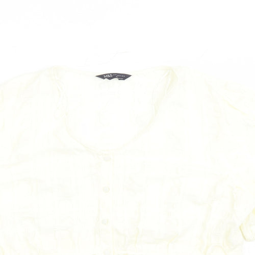 Marks and Spencer Womens Ivory Polyester Basic Blouse Size 14 V-Neck