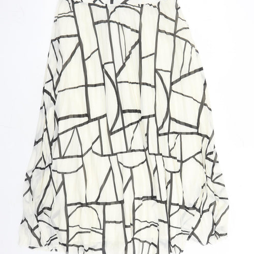 Marks and Spencer Womens Ivory Geometric Polyester Pleated Skirt Size 12 - Elasticated Waist