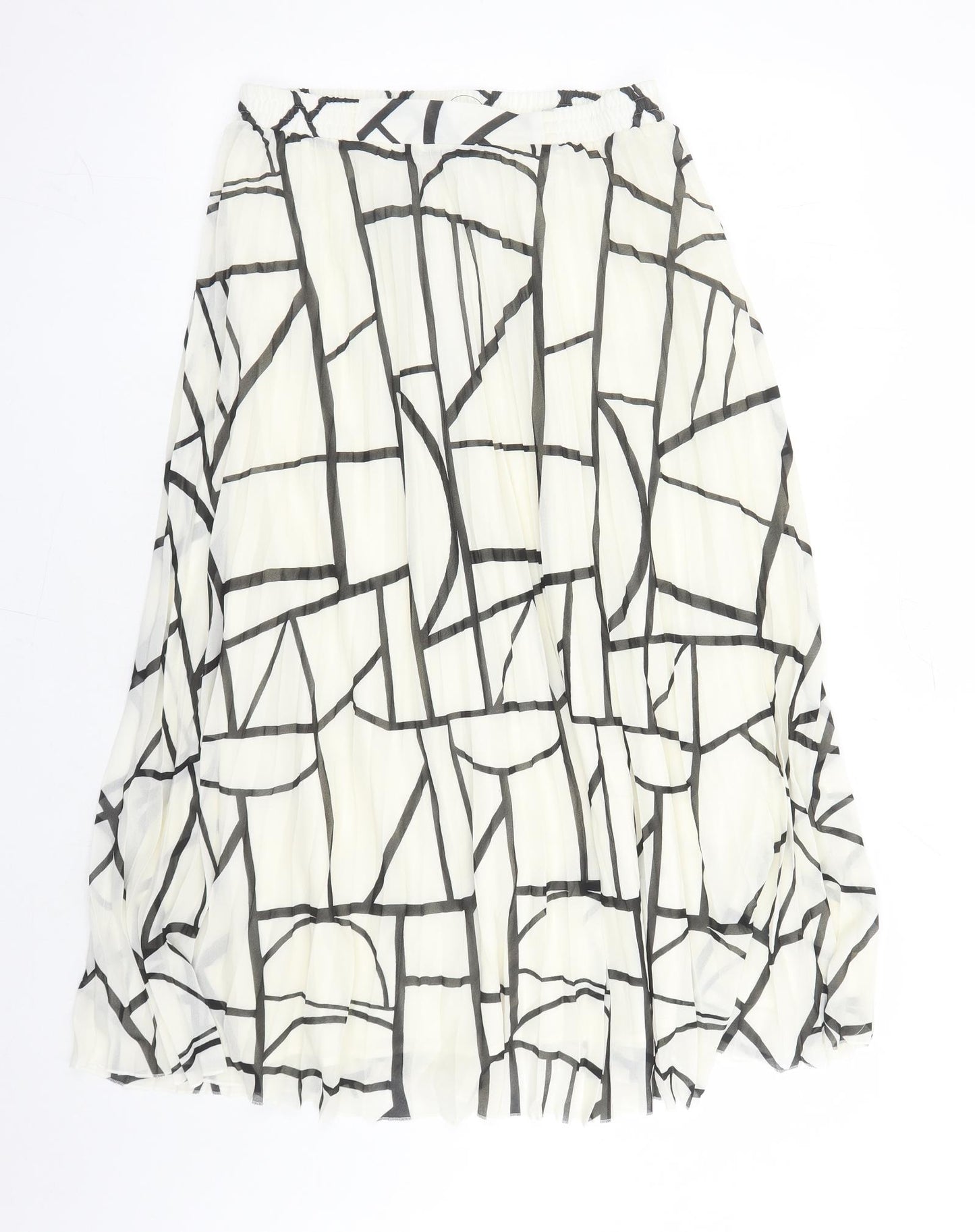 Marks and Spencer Womens Ivory Geometric Polyester Pleated Skirt Size 12 - Elasticated Waist