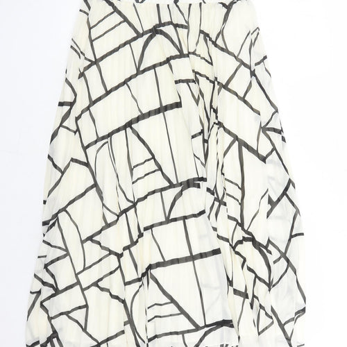 Marks and Spencer Womens Ivory Geometric Polyester Pleated Skirt Size 12 - Elasticated Waist