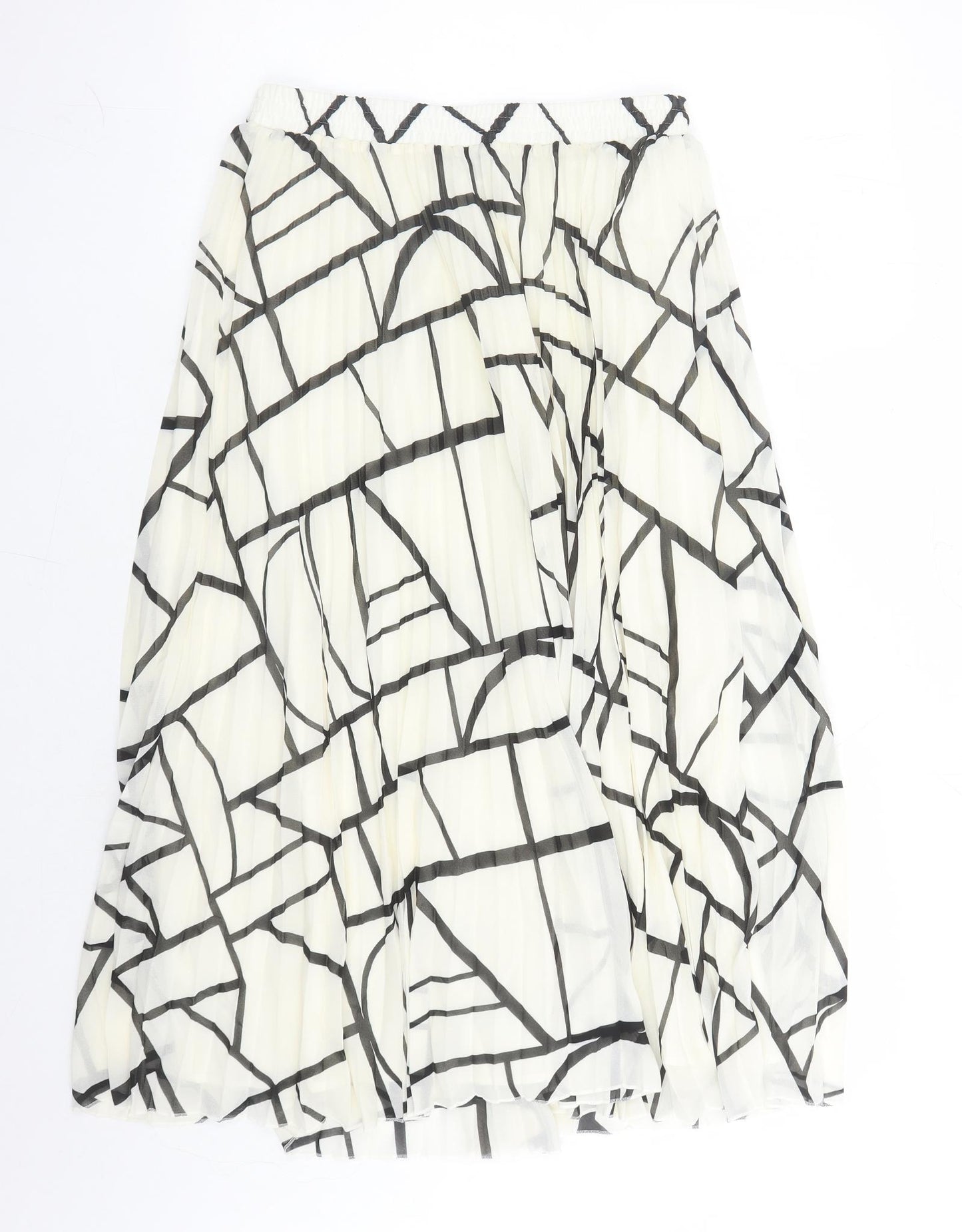 Marks and Spencer Womens Ivory Geometric Polyester Pleated Skirt Size 12 - Elasticated Waist