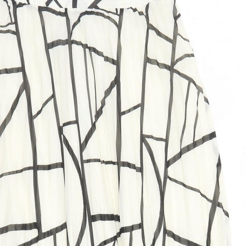 Marks and Spencer Womens Ivory Geometric Polyester Pleated Skirt Size 12 - Elasticated Waist
