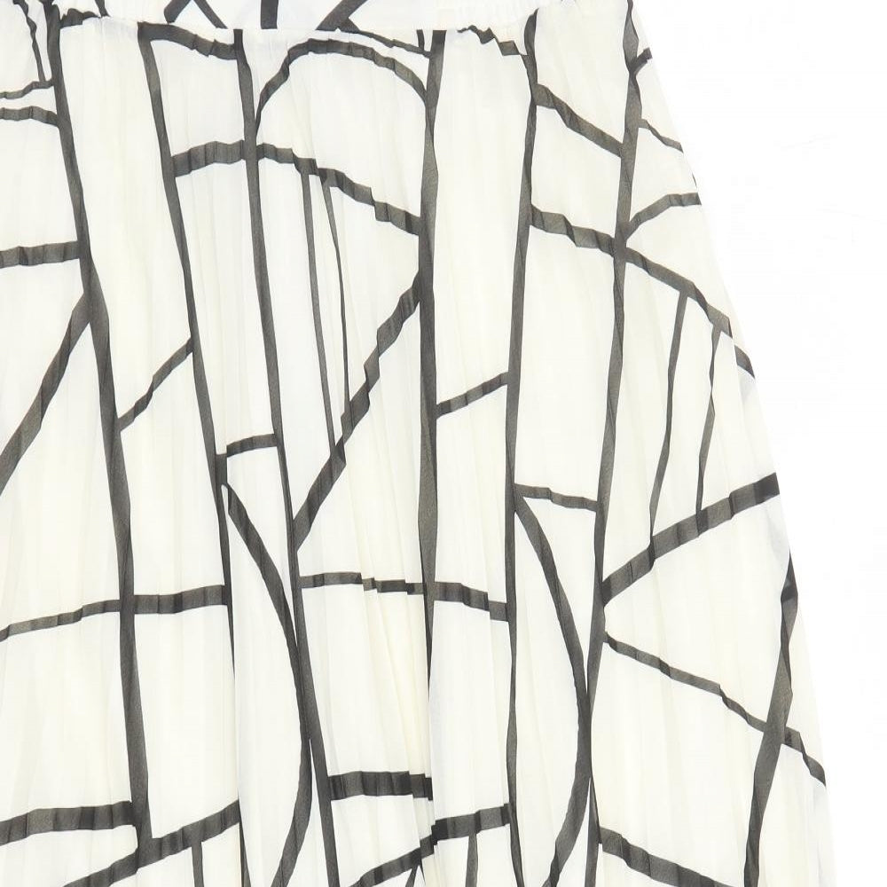 Marks and Spencer Womens Ivory Geometric Polyester Pleated Skirt Size 12 - Elasticated Waist