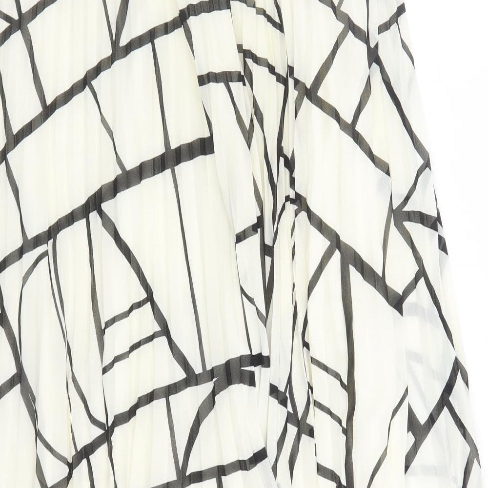 Marks and Spencer Womens Ivory Geometric Polyester Pleated Skirt Size 12 - Elasticated Waist