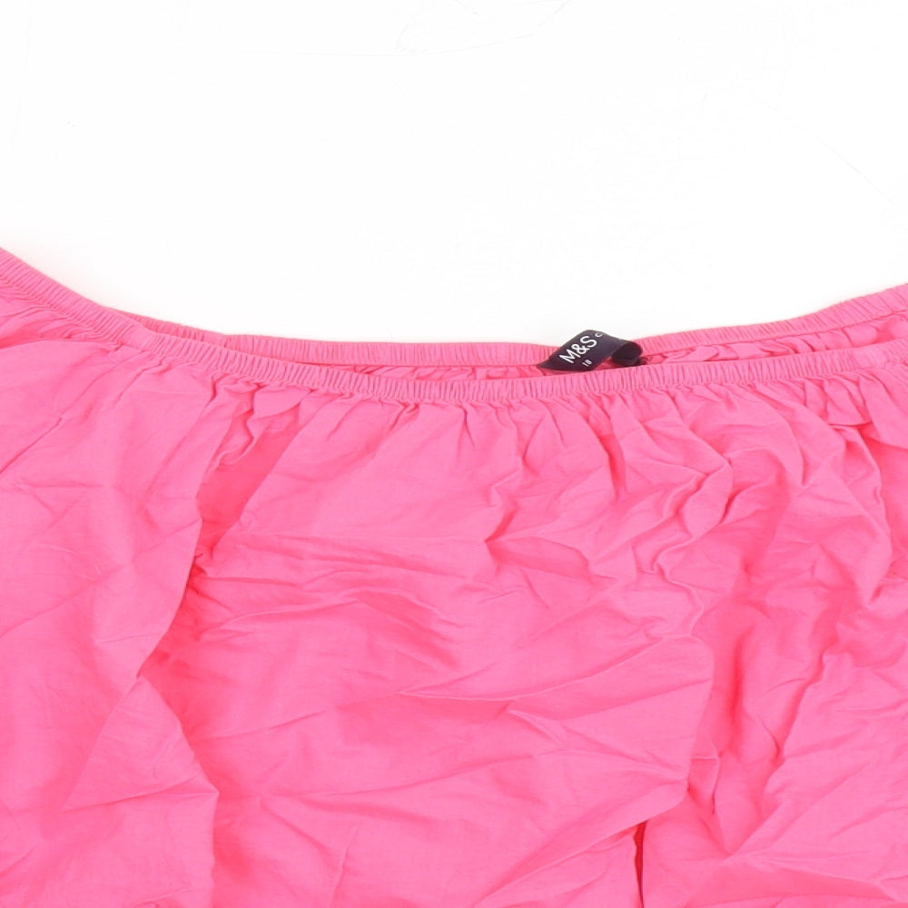 Marks and Spencer Womens Pink Cotton Cropped Blouse Size 18 Off the Shoulder - Embroidered Detail