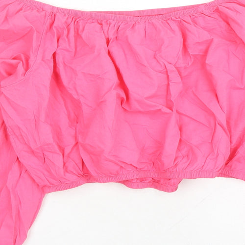 Marks and Spencer Womens Pink Cotton Cropped Blouse Size 18 Off the Shoulder - Embroidered Detail