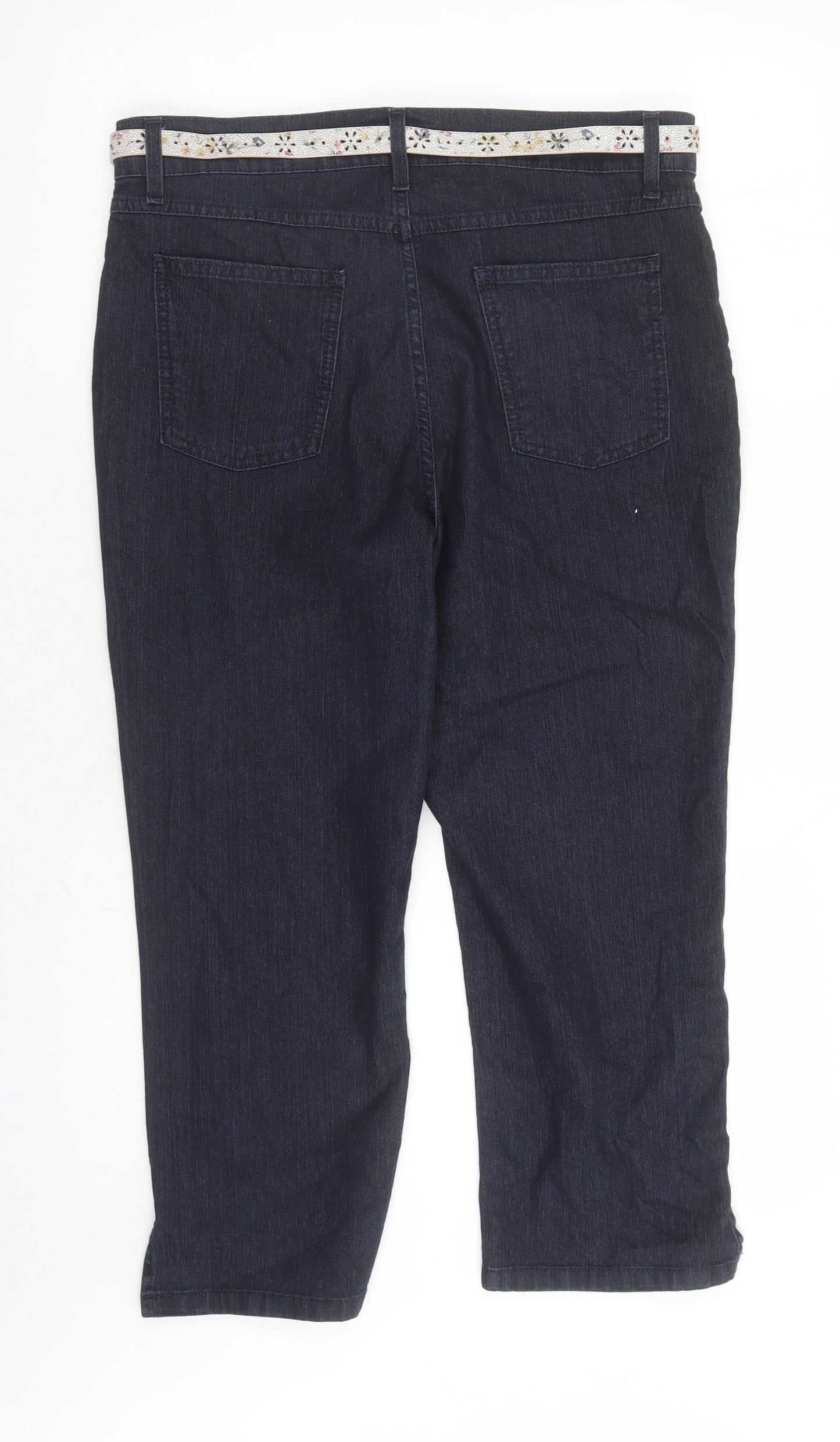 Per Una Womens Blue Cotton Cropped Jeans Size 14 L22 in Regular Zip - Belted