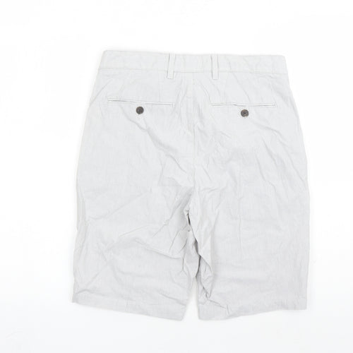Marks and Spencer Mens Grey Striped Cotton Bermuda Shorts Size 32 in L9 in Regular Zip
