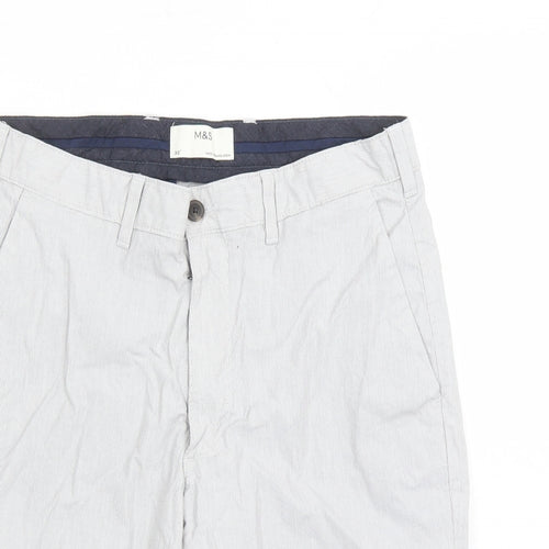 Marks and Spencer Mens Grey Striped Cotton Bermuda Shorts Size 32 in L9 in Regular Zip
