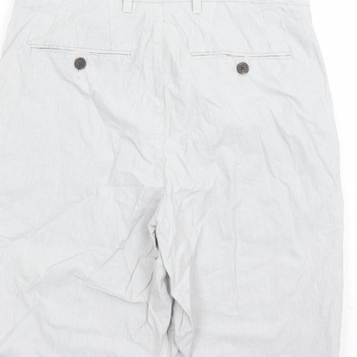 Marks and Spencer Mens Grey Striped Cotton Bermuda Shorts Size 32 in L9 in Regular Zip