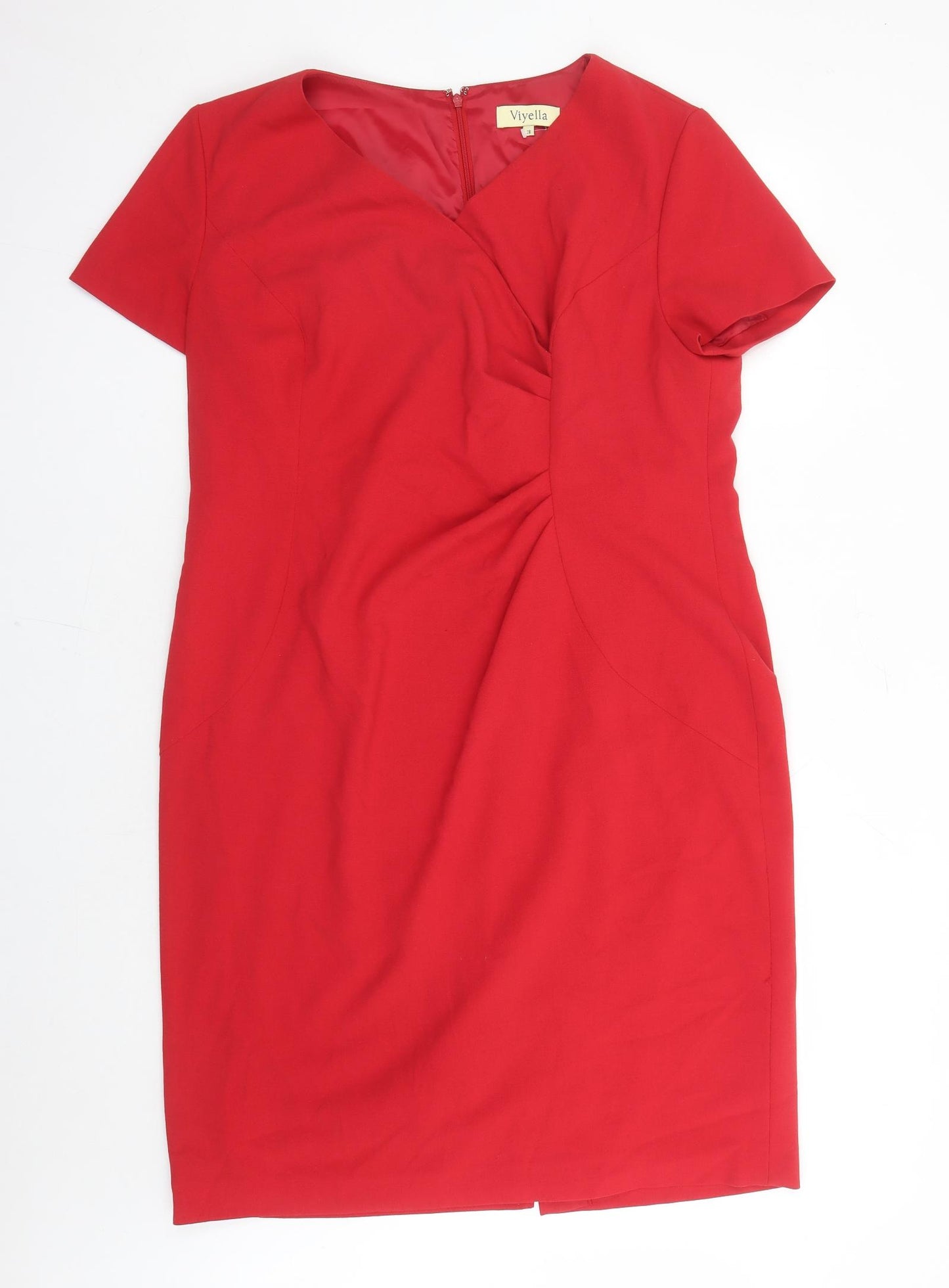 Viyella Womens Red Polyester A-Line Size 18 V-Neck Zip - Lined