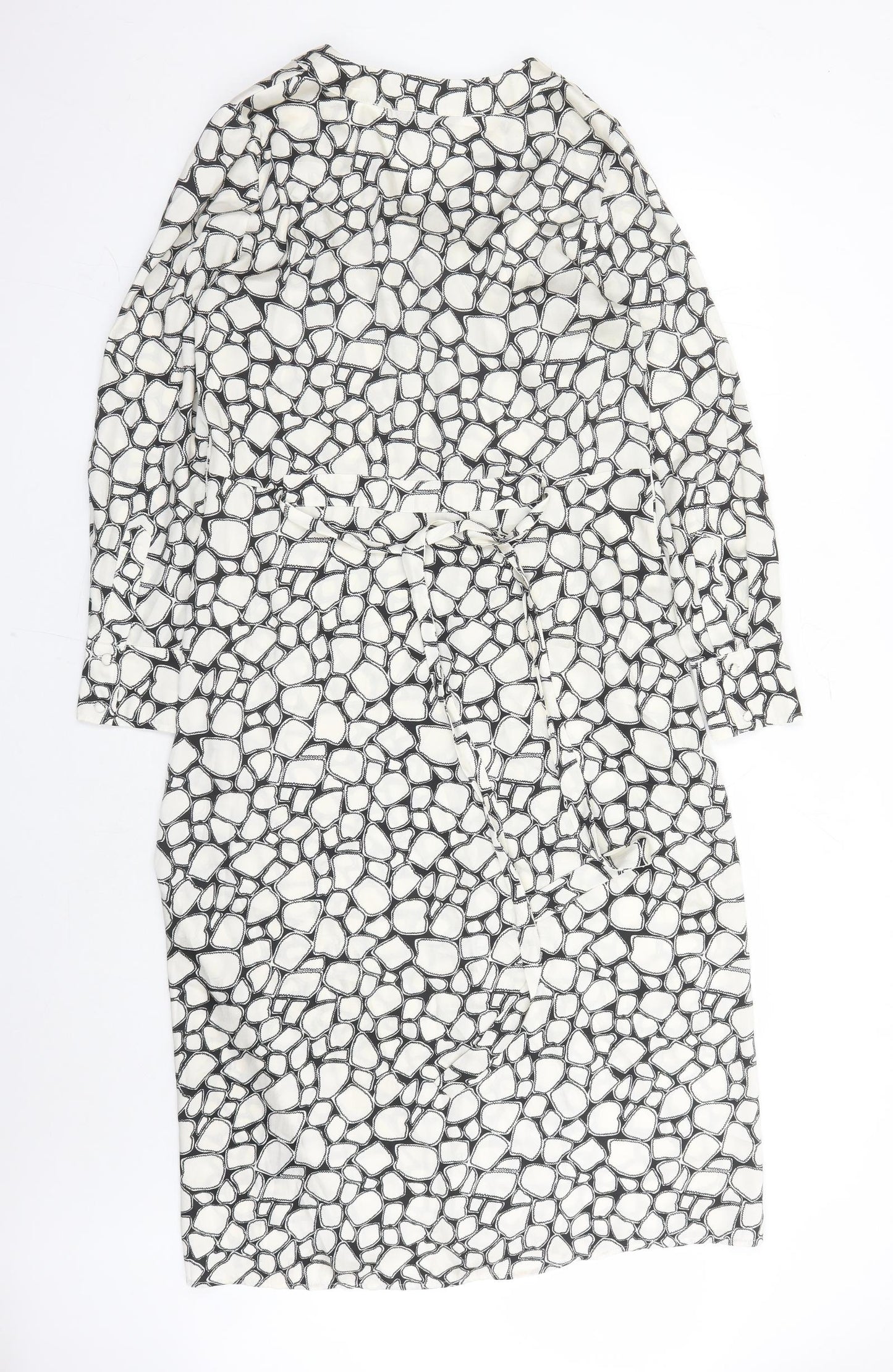 Marks and Spencer Womens Black Geometric Polyester A-Line Size 12 V-Neck Zip