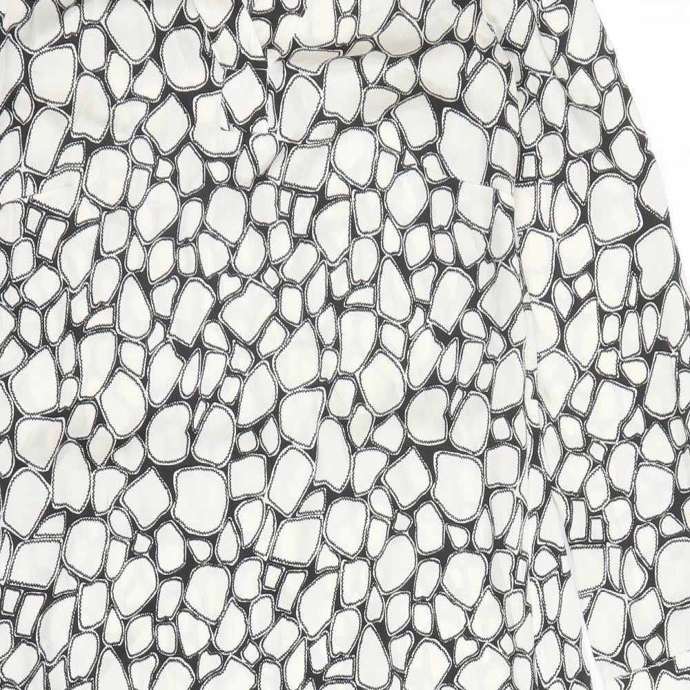 Marks and Spencer Womens Black Geometric Polyester A-Line Size 12 V-Neck Zip