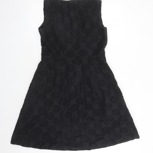 Pepperberry Womens Black Polka Dot Cotton Fit & Flare Size 12 Round Neck Zip - Lined