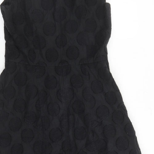 Pepperberry Womens Black Polka Dot Cotton Fit & Flare Size 12 Round Neck Zip - Lined