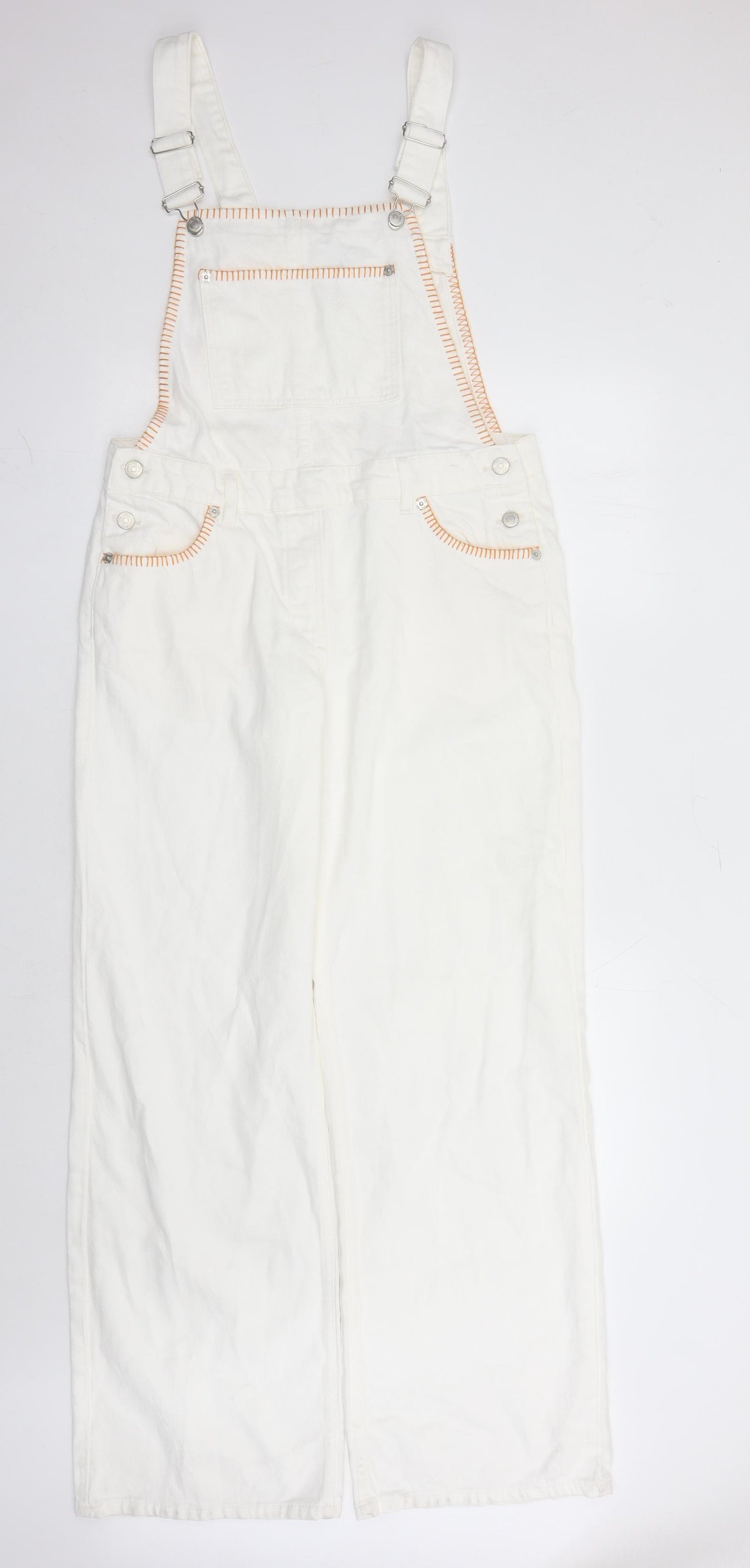 Zara Womens White Lyocell Dungaree One-Piece Size M L32 in Button