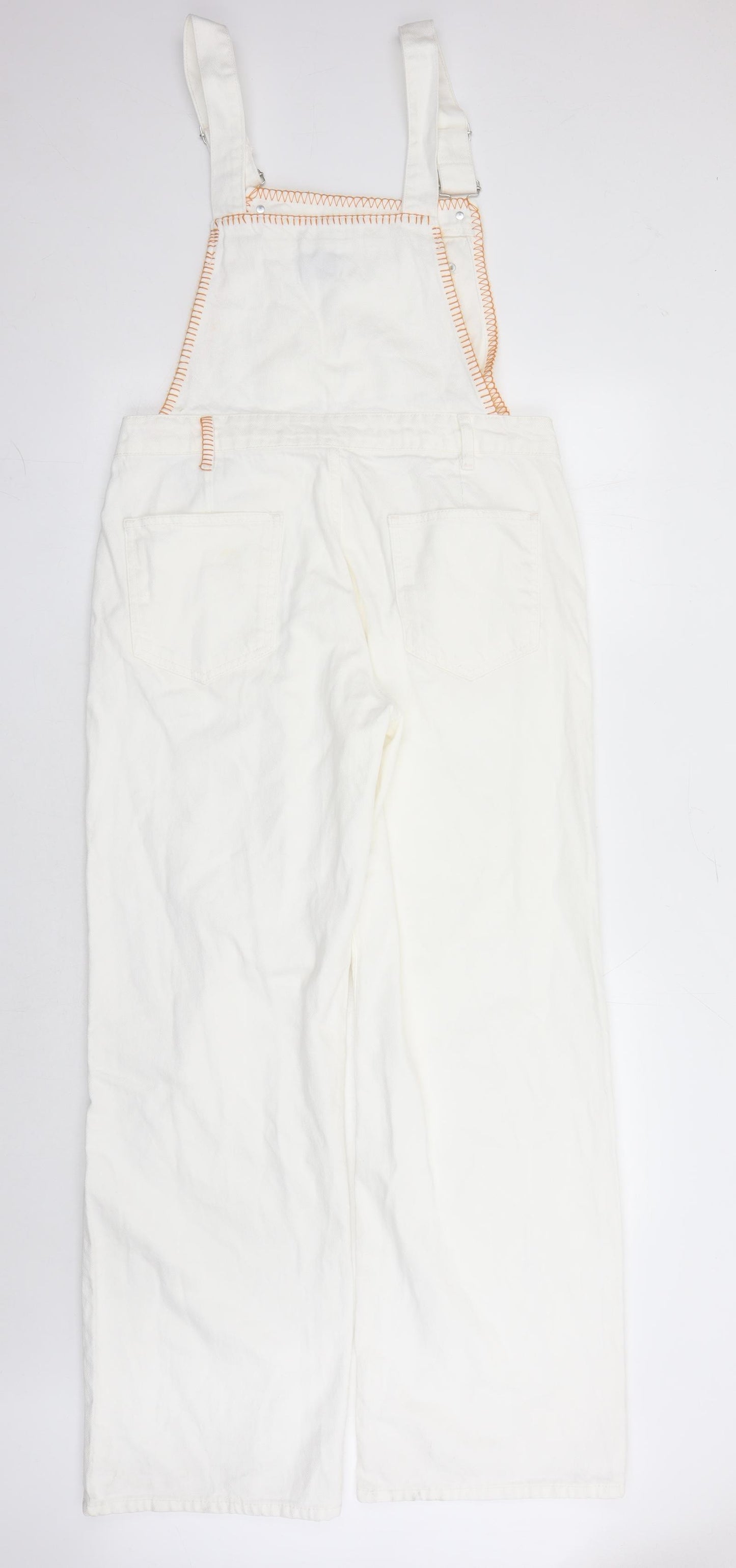 Zara Womens White Lyocell Dungaree One-Piece Size M L32 in Button