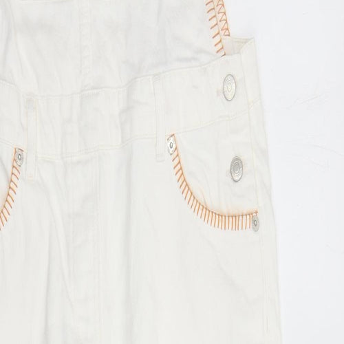 Zara Womens White Lyocell Dungaree One-Piece Size M L32 in Button