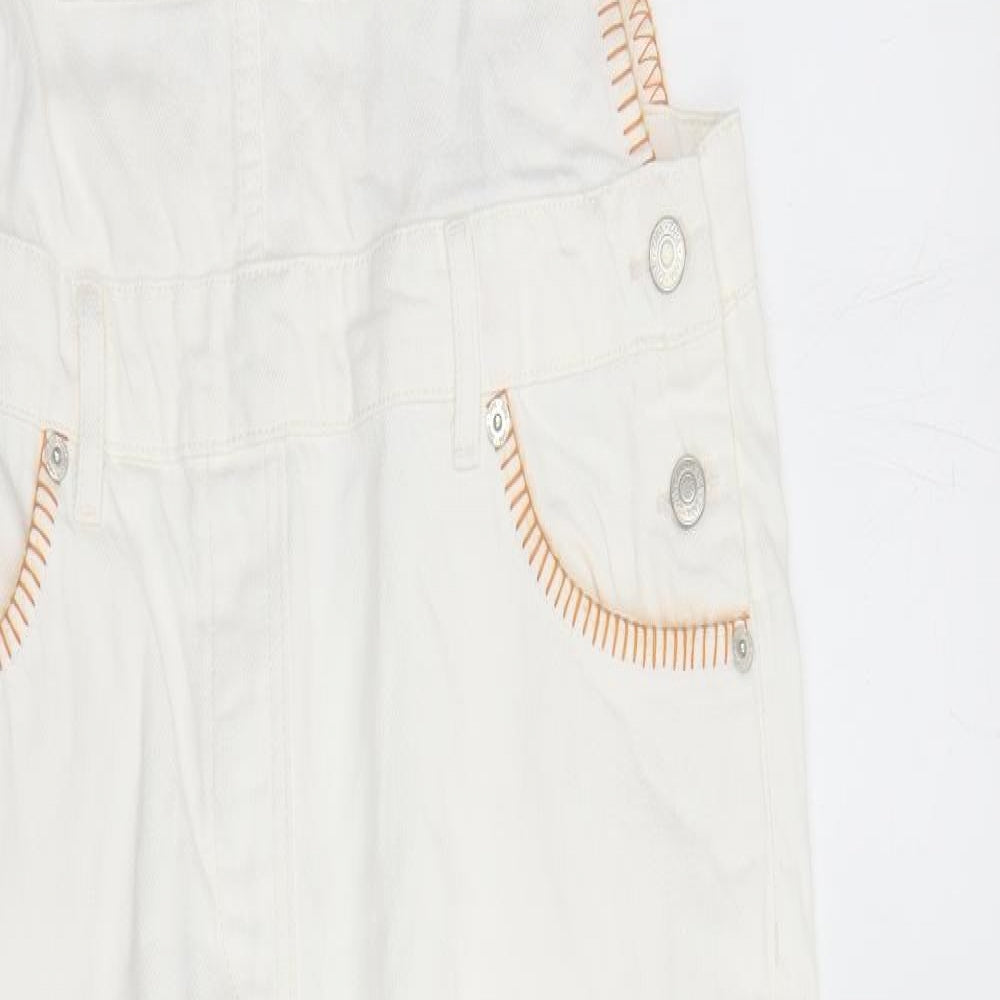 Zara Womens White Lyocell Dungaree One-Piece Size M L32 in Button