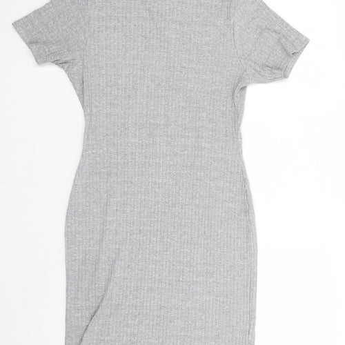 Missguided Womens Grey Viscose Bodycon Size 14 Mock Neck Pullover - Open Back Detail