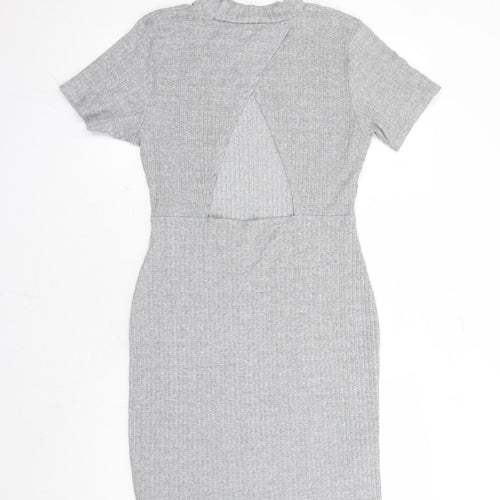 Missguided Womens Grey Viscose Bodycon Size 14 Mock Neck Pullover - Open Back Detail