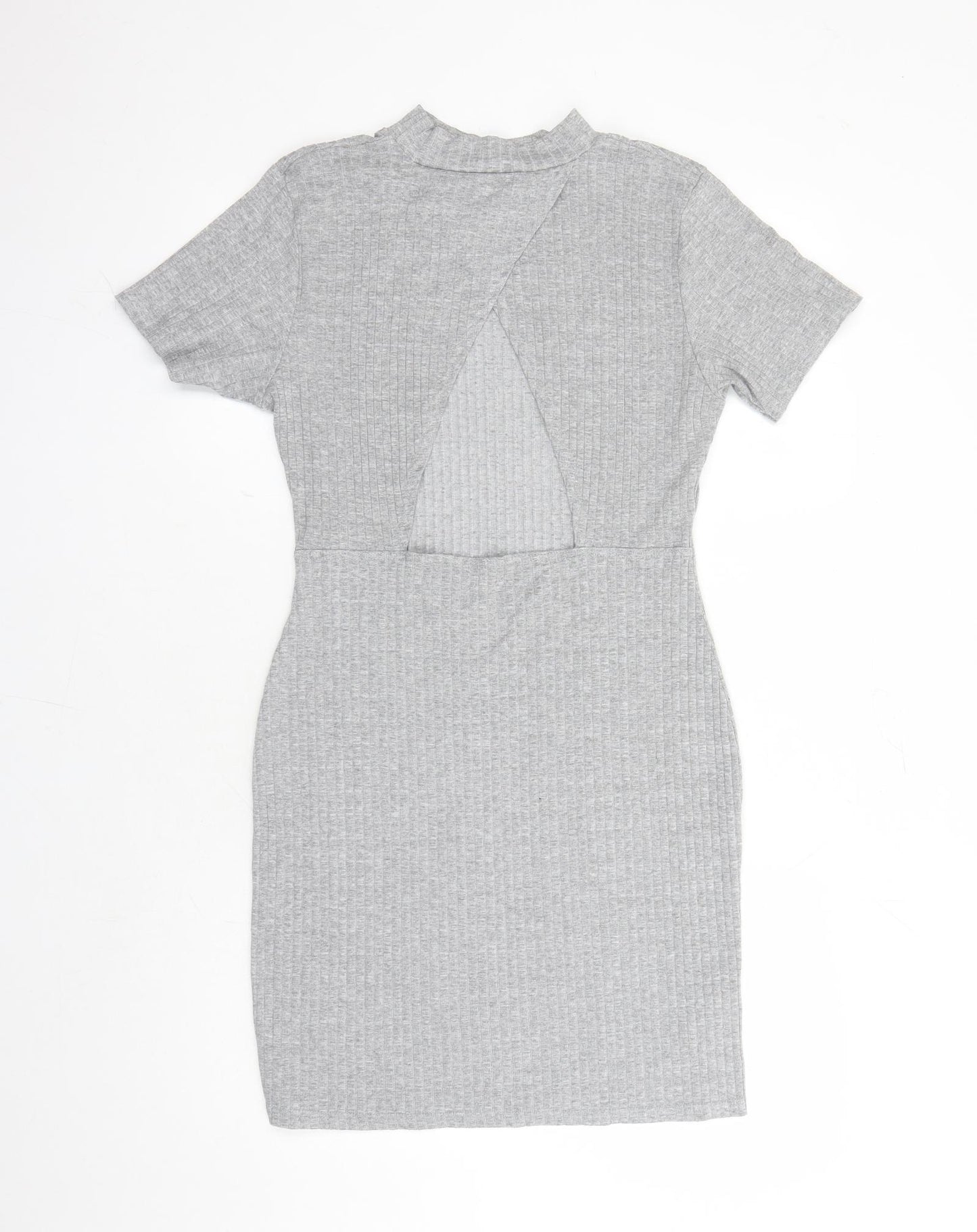 Missguided Womens Grey Viscose Bodycon Size 14 Mock Neck Pullover - Open Back Detail