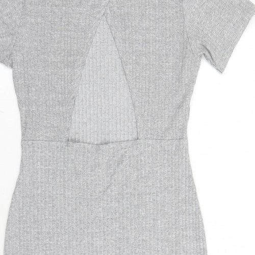 Missguided Womens Grey Viscose Bodycon Size 14 Mock Neck Pullover - Open Back Detail