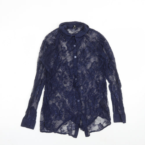 Divided by H&M Womens Blue Geometric Viscose Basic Button-Up Size 10 Collared