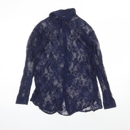 Divided by H&M Womens Blue Geometric Viscose Basic Button-Up Size 10 Collared