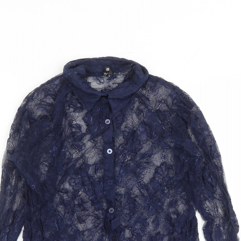 Divided by H&M Womens Blue Geometric Viscose Basic Button-Up Size 10 Collared