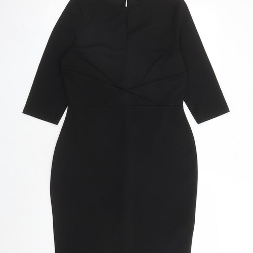 Dorothy Perkins Womens Black Polyester Pencil Dress Size 12 Round Neck Button