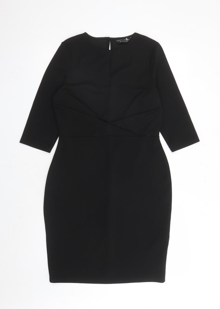 Dorothy Perkins Womens Black Polyester Pencil Dress Size 12 Round Neck Button