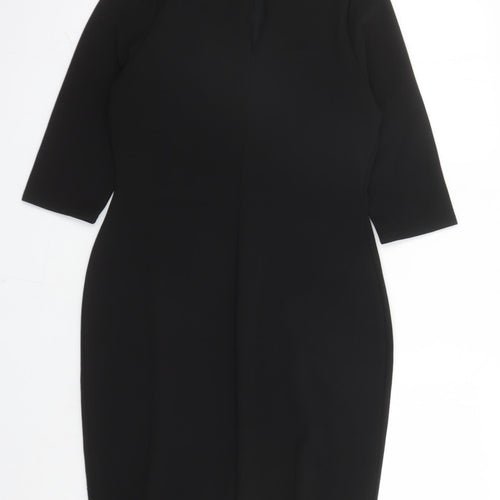 Dorothy Perkins Womens Black Polyester Pencil Dress Size 12 Round Neck Button