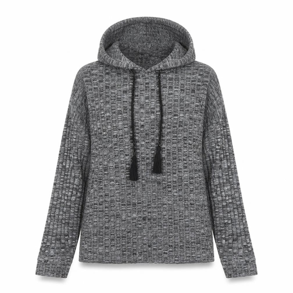 Front view of Dorothy Perkins women’s grey polyester pullover hoodie, size S, pullover - tasselled