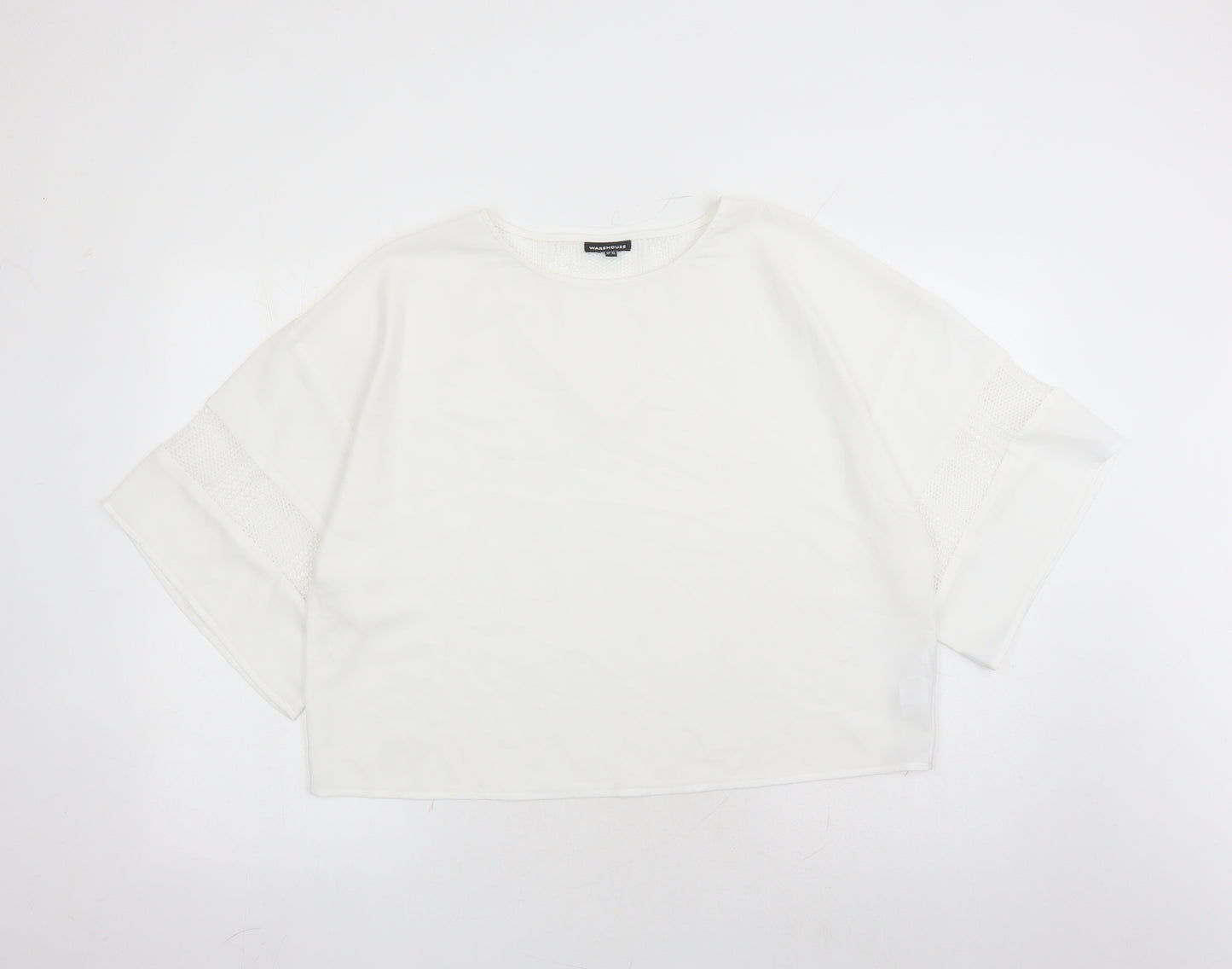 Warehouse Womens White Polyester Basic Blouse Size 10 Round Neck - Sequin Detail