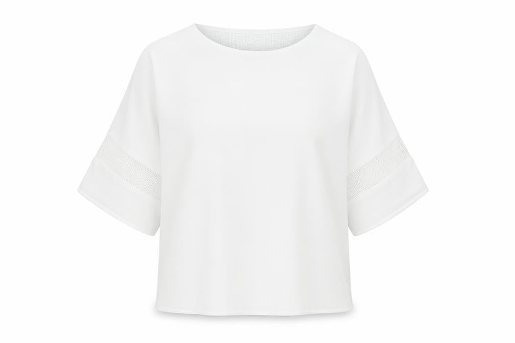 Front view of Warehouse women’s white polyester basic blouse, size UK 10, round neck - sequin detail