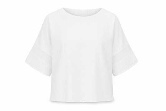Front view of Warehouse women’s white polyester basic blouse, size UK 10, round neck - sequin detail
