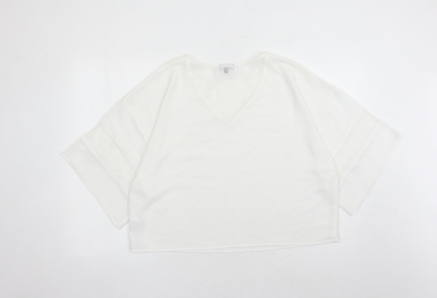 Warehouse Womens White Polyester Basic Blouse Size 10 Round Neck - Sequin Detail