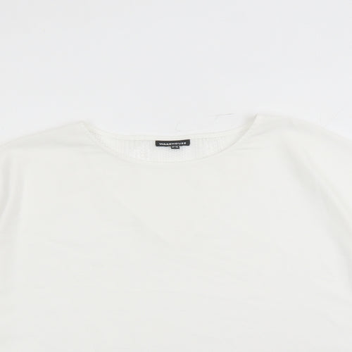 Warehouse Womens White Polyester Basic Blouse Size 10 Round Neck - Sequin Detail