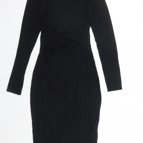 River Island Womens Black Polyester Bodycon Size 12 Round Neck Pullover - Open Detail On Front