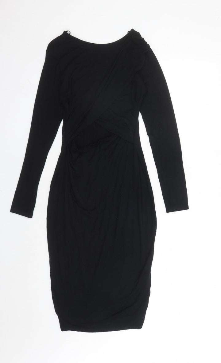 River Island Womens Black Polyester Bodycon Size 12 Round Neck Pullover - Open Detail On Front