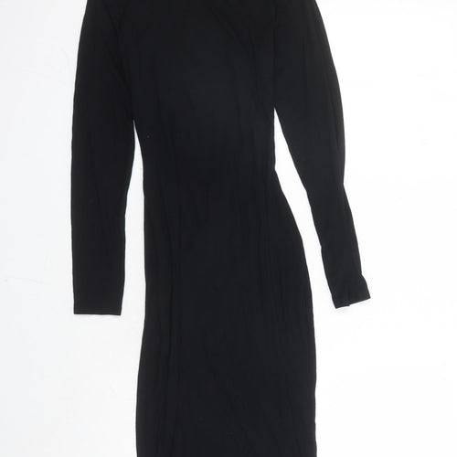 River Island Womens Black Polyester Bodycon Size 12 Round Neck Pullover - Open Detail On Front
