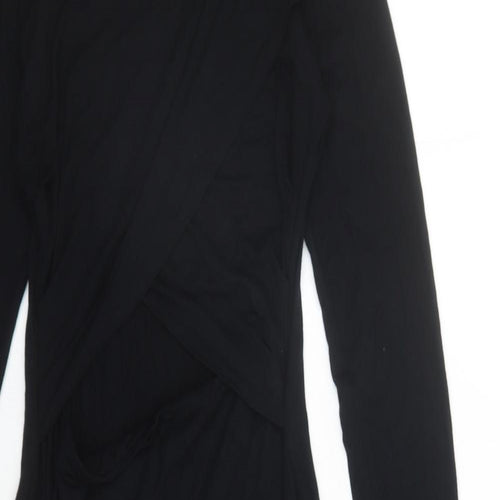 River Island Womens Black Polyester Bodycon Size 12 Round Neck Pullover - Open Detail On Front