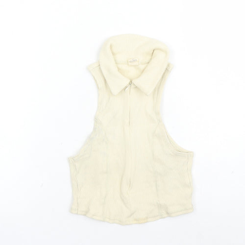 Urban Outfitters Womens Beige Cotton Cropped Polo Size S Collared