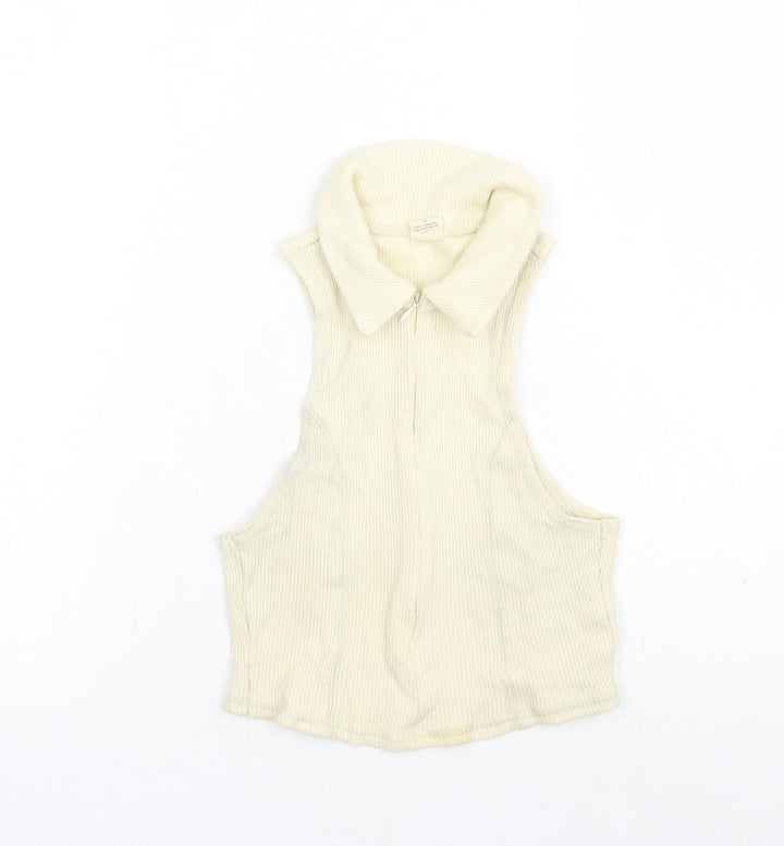 Urban Outfitters Womens Beige Cotton Cropped Polo Size S Collared