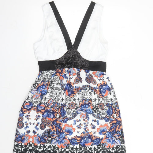 Closet Womens Multicoloured Floral Polyester A-Line Size 12 V-Neck Zip - Sequin Detail Lined