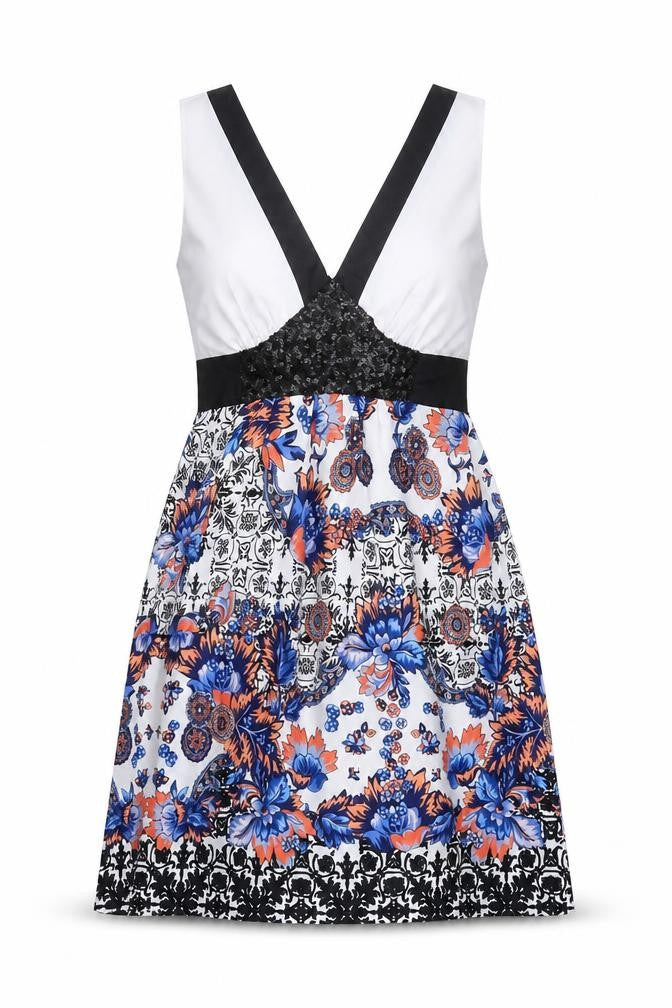 Closet Womens Multicoloured Floral Polyester A-Line Size 12 V-Neck Zip - Sequin Detail Lined