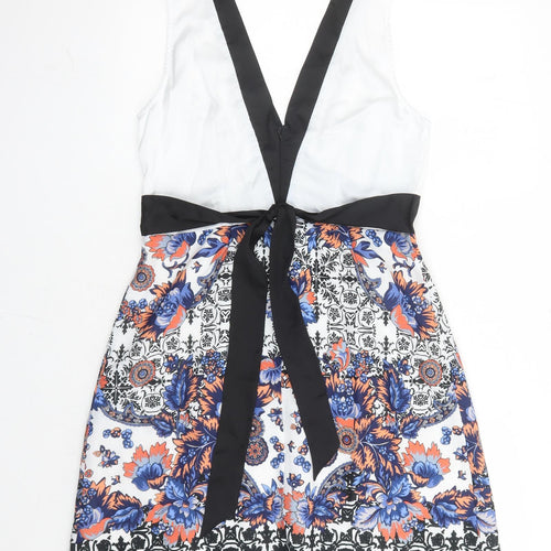 Closet Womens Multicoloured Floral Polyester A-Line Size 12 V-Neck Zip - Sequin Detail Lined