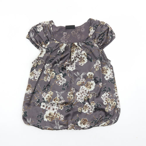 Wallis Womens Brown Floral Polyester Basic Blouse Size S Round Neck
