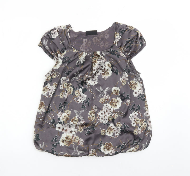 Wallis Womens Brown Floral Polyester Basic Blouse Size S Round Neck